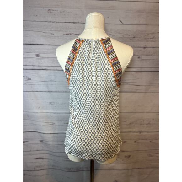 Boho Aztec Floral Embroidered Geometric Scalloped Sleeveless Top THML Size Small - Picture 4 of 7